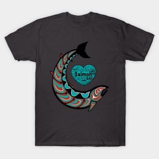 Pacific Northwest Salmon in teal and maroon T-Shirt